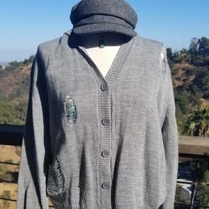 Distressed grey cardigan sweater